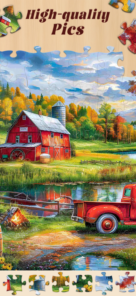 Jigsaw Master - Jigsaw Puzzles - Rompecabezas digital de alta calidad de un granero rojo en un paisaje otoñal