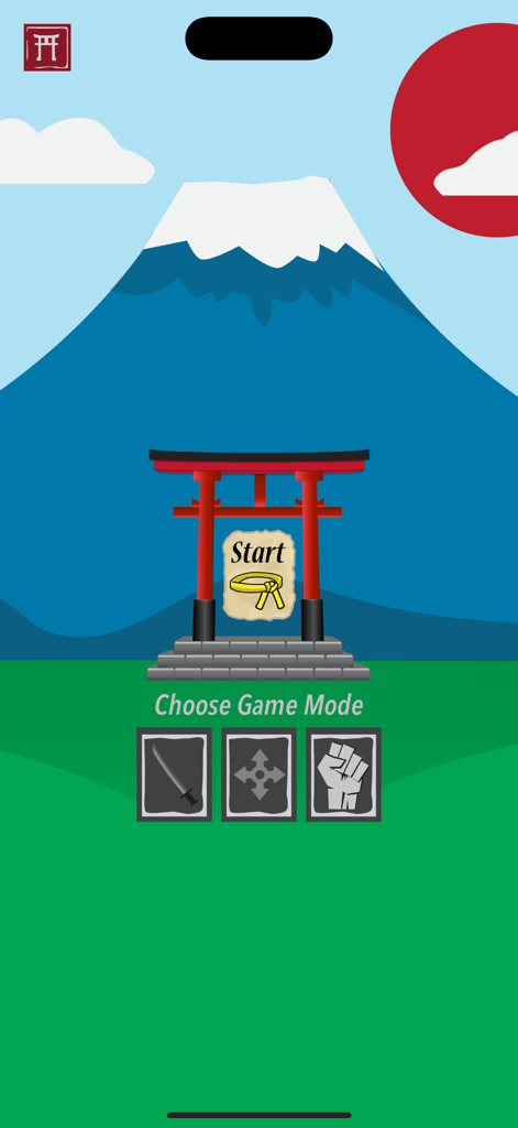 Math Facts Ninja - Math Games - Math Facts Ninja app game mode selection screen featuring sword throwing stars and fist icons in a ninja themed landscape