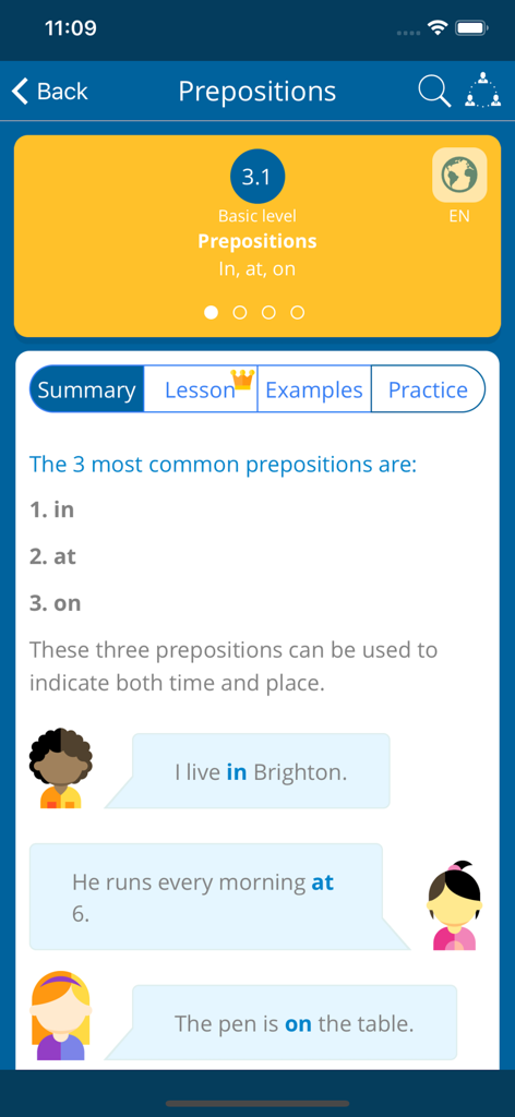 English Course - Learn English - English grammar lesson on prepositions in at and on with examples