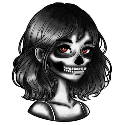realistic girl with skull