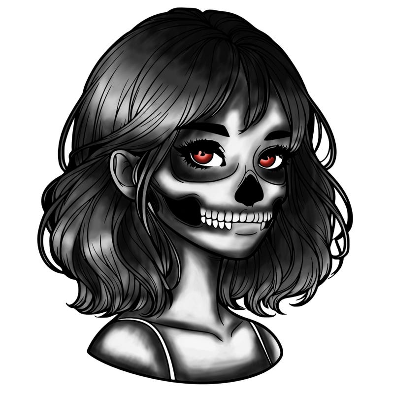 realistic girl with skull
