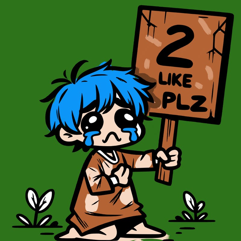 small poor toddler crying with sign that says 2 like plz