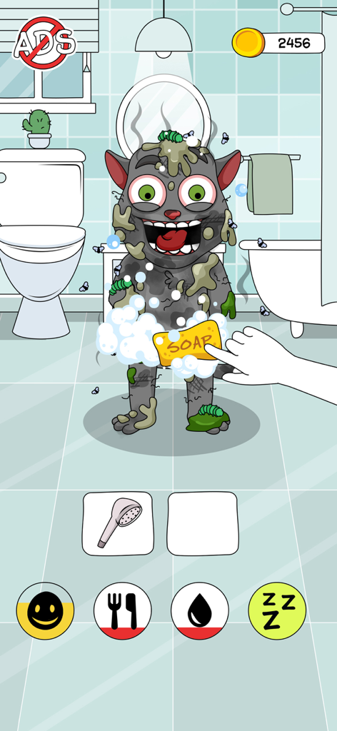 Talking Juan - Troll Juan - Juan le chat troll couvert de crasse et de mouches se fait laver avec du savon dans une salle de bain