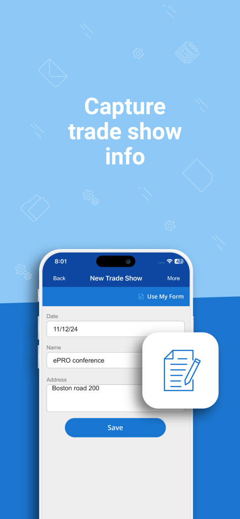 Trade Show Lead Collection App - Oberfläche der Messe-Lead-Erfassungs-App zum Erstellen einer neuen Veranstaltung zur Erfassung von Lead-Informationen.