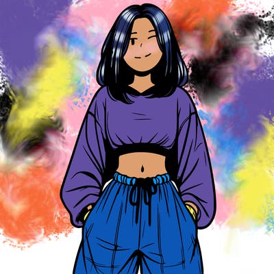 realistic girl faceless with baggy pants and a crop top