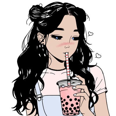 aesthetic realistic girl with boba