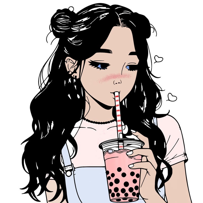 aesthetic realistic girl with boba