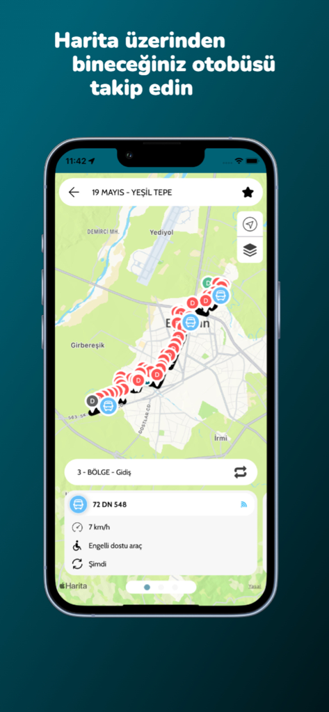 BATUS Batman Ulaşım Sistemleri - Real-time bus tracking interface on a map within the BATUS transit app