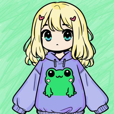 girl wearing frogging sweatshirt