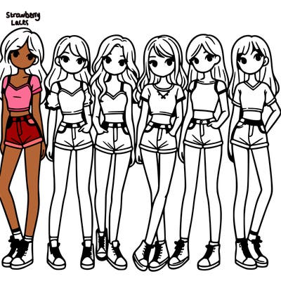 a group of girls wearing crop tops and shorts