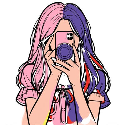 a realistic girl holding her phone taking pictures