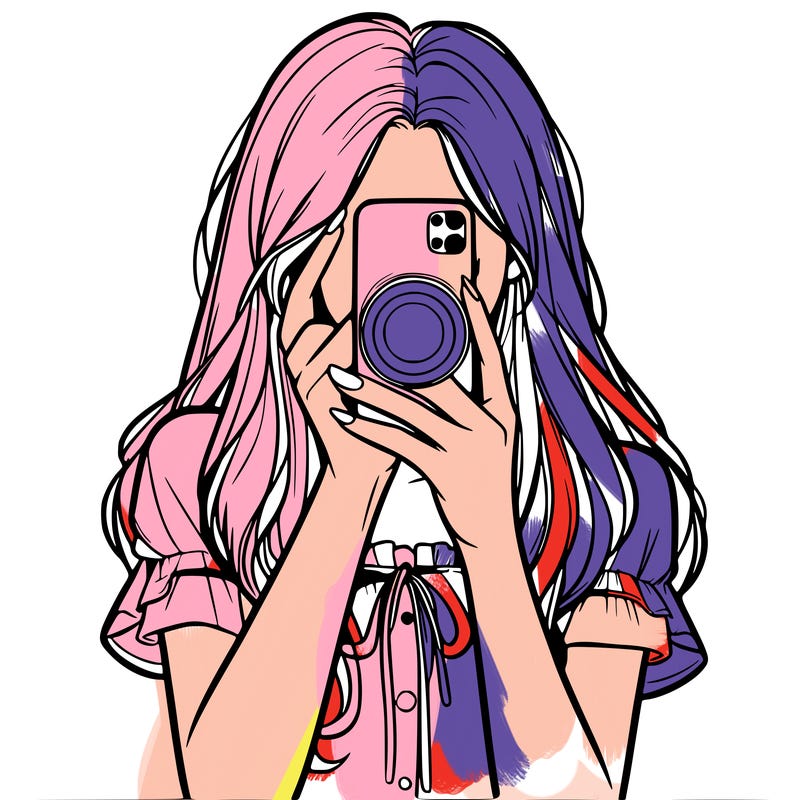 a realistic girl holding her phone taking pictures