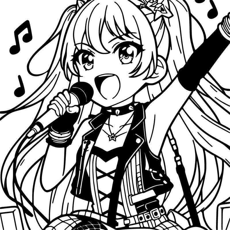 anime girl singing on stage in a rock star outfit