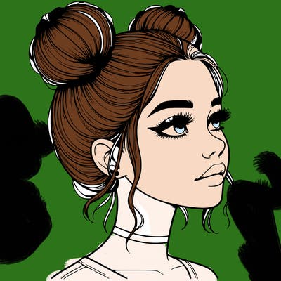 realistic girl with buns on the top of her head