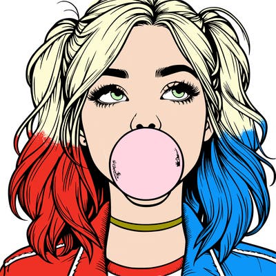 realististic girl blowing bubble -gum