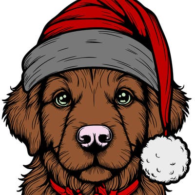 realistic dog with a christmas hat