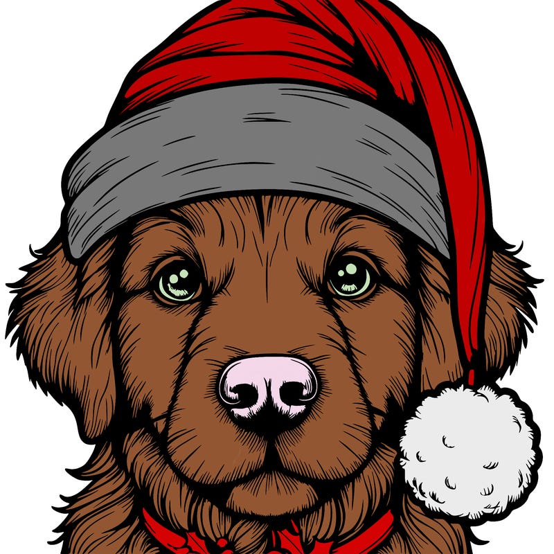 realistic dog with a christmas hat