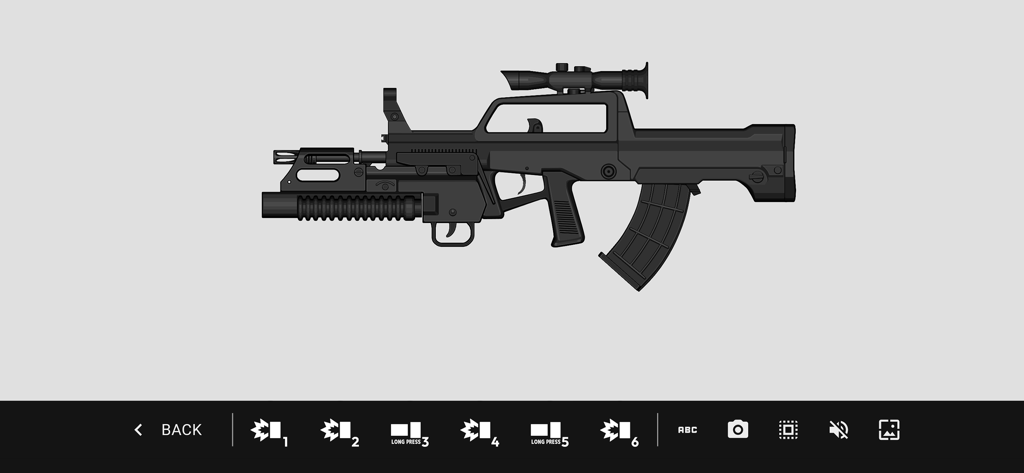 Gun Maker : pimp my weapon - A custom black tactical rifle with a scope and attachments in the Gun Maker app interface