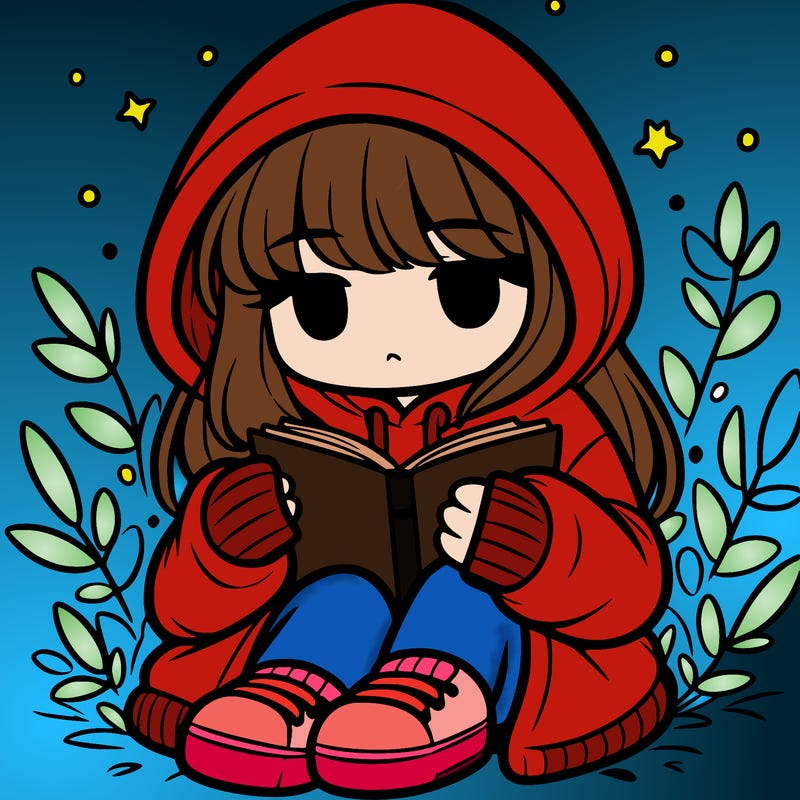girl in oversized hoodie reading a book