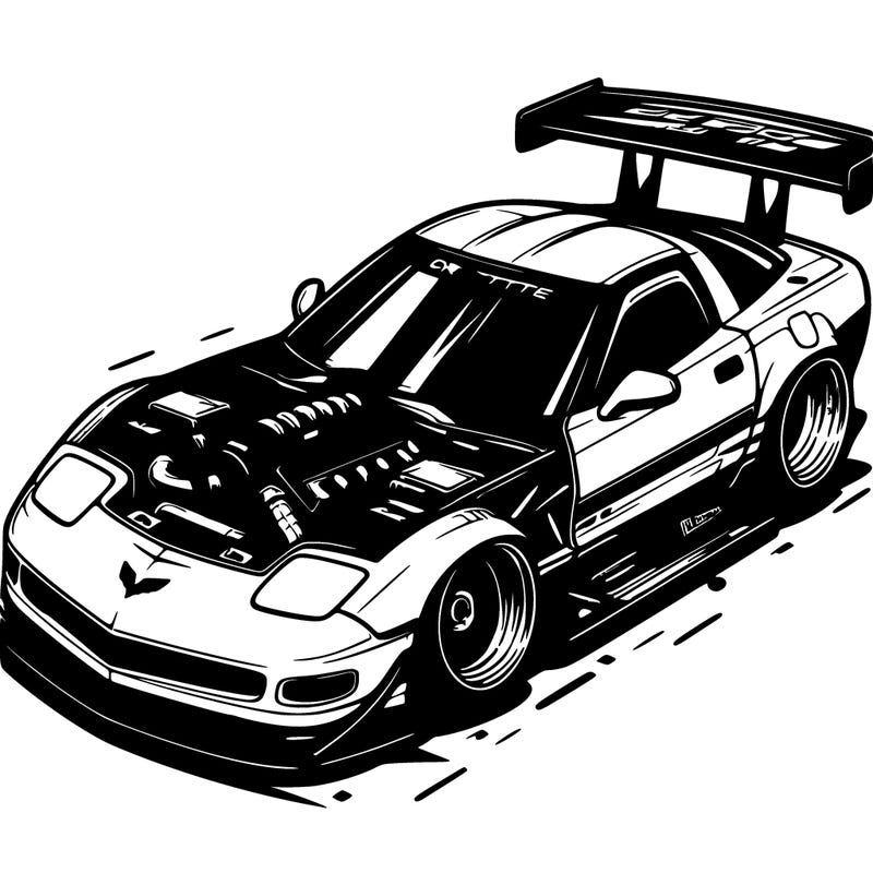 chevy corvette  zr1 drag lowered with exposed engine with drag wing