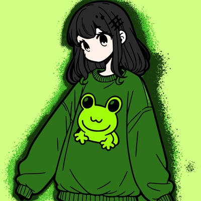 girl wearing frogging sweatshirt