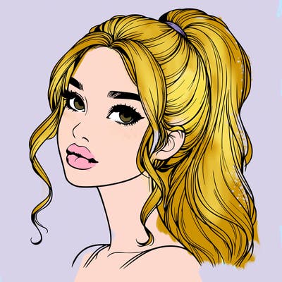 realistic girl with a ponytail on her hair and lips