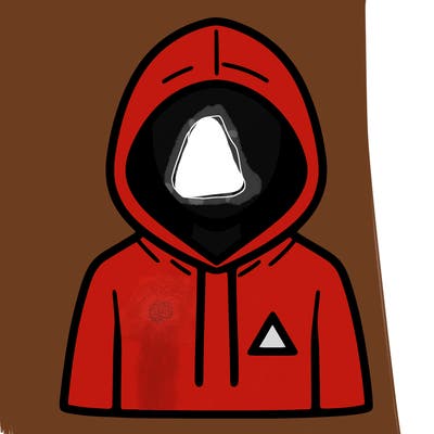 a person with non face waering a hoodie with a small triangle symbol
