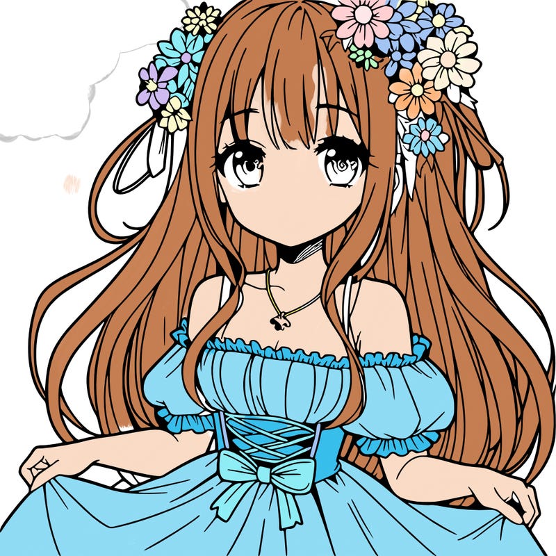 girl with flower dress anime