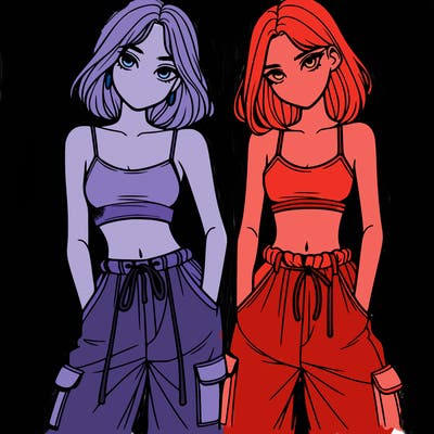 two girls with crop top with baggy pants