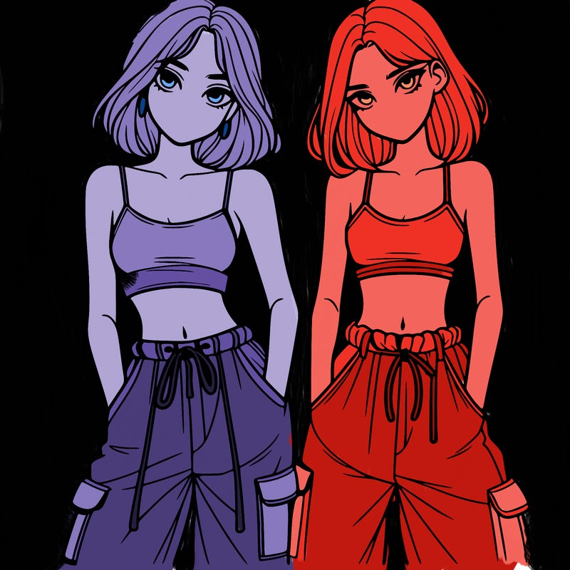 two girls with crop top with baggy pants