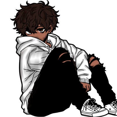 a male hoddie ripped jeans messy hair anime