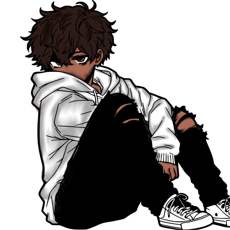 a male hoddie ripped jeans messy hair anime