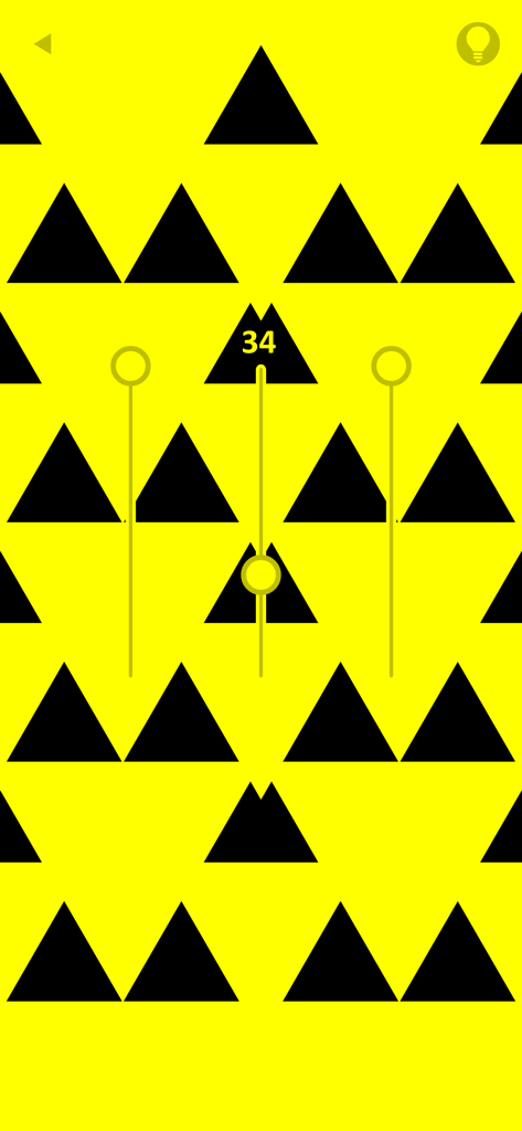 Level 34 of the yellow puzzle game featuring black triangles and slider logic on a yellow background