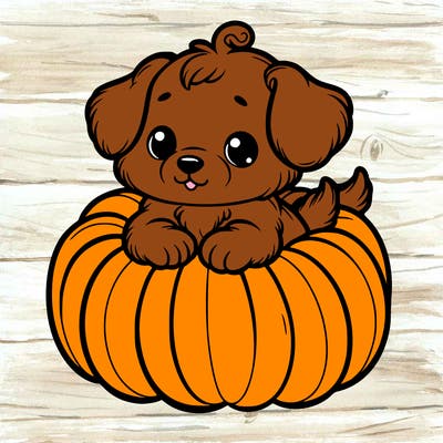 cute little puppy in a pumpkin