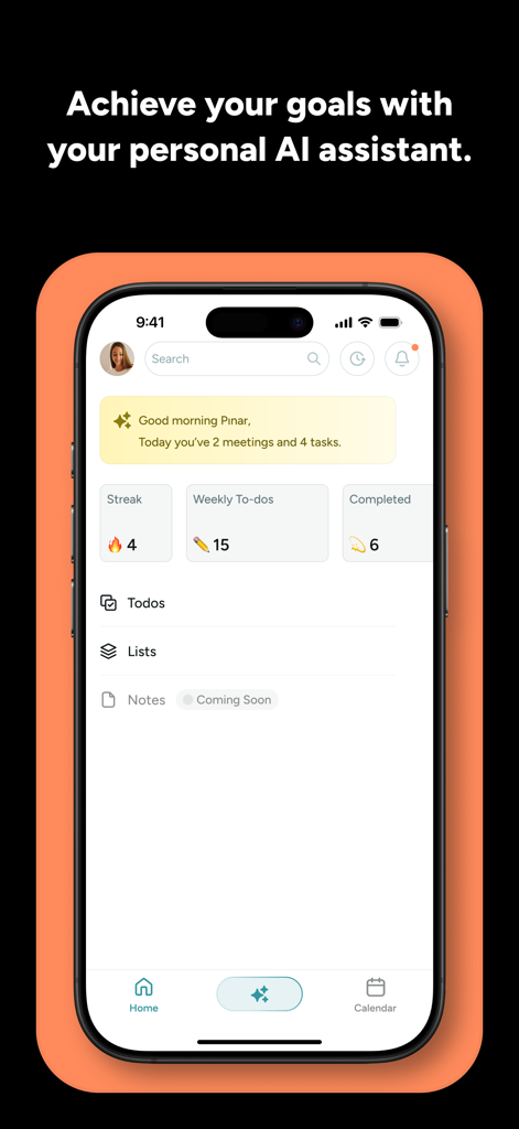 BeforeSunset AI - BeforeSunset AI home screen showing a daily summary of meetings and tasks on an iPhone