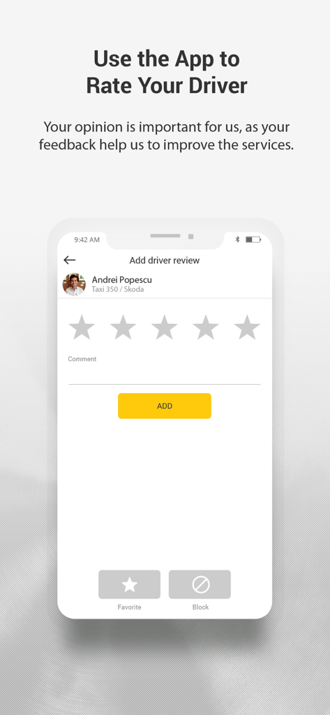 Star Taxi - Interface of the Star Taxi app for rating and reviewing a driver with stars and comments.