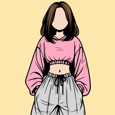 realistic girl faceless with baggy pants and a crop top