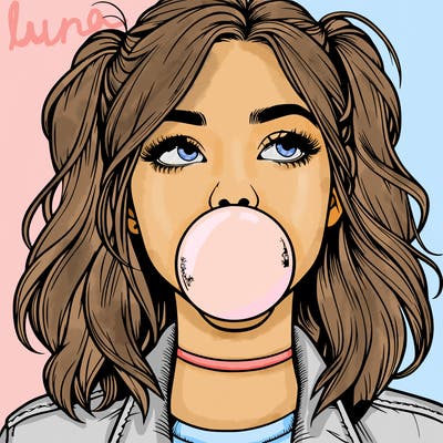 realististic girl blowing bubble -gum