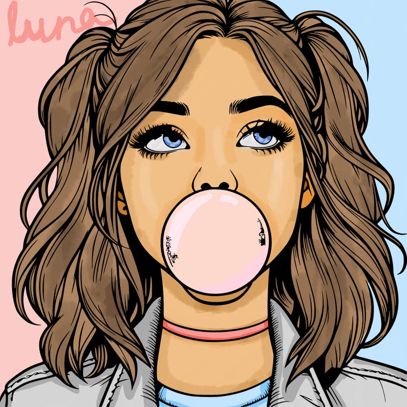 realististic girl blowing bubble -gum