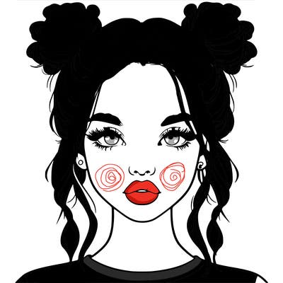 realistic girl with two buns in hair and lips