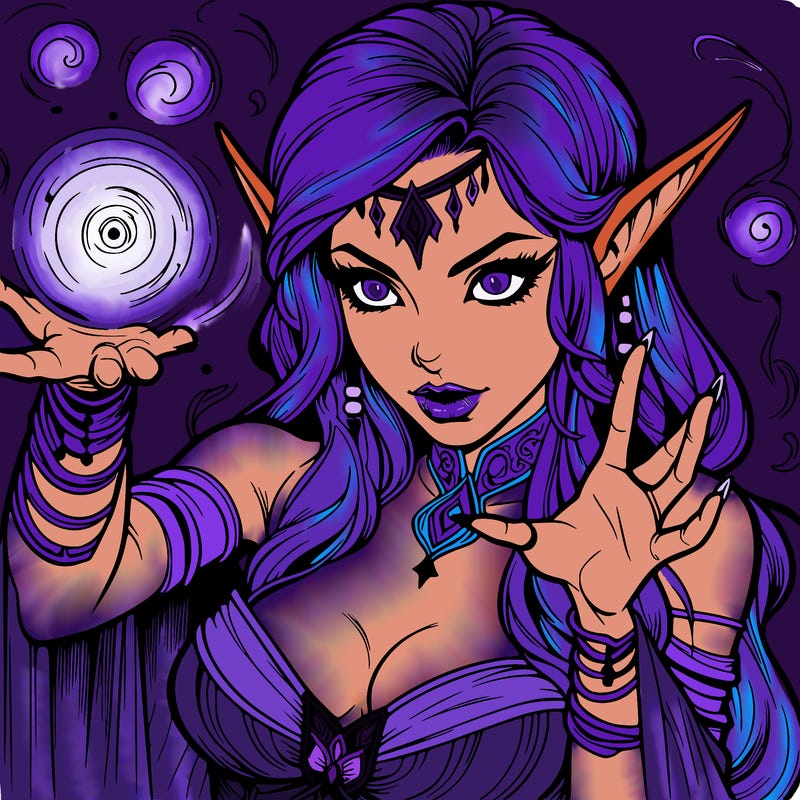 realistic scary beautiful elf sorceress casting spell