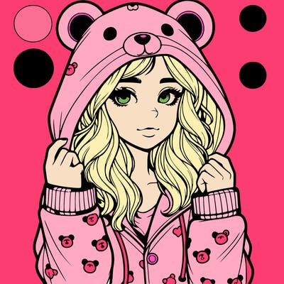 realistic girl in a animal pjs hoodie