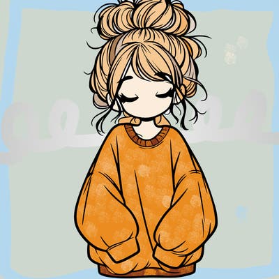 girl with baggy sweatshirt and messy bun
