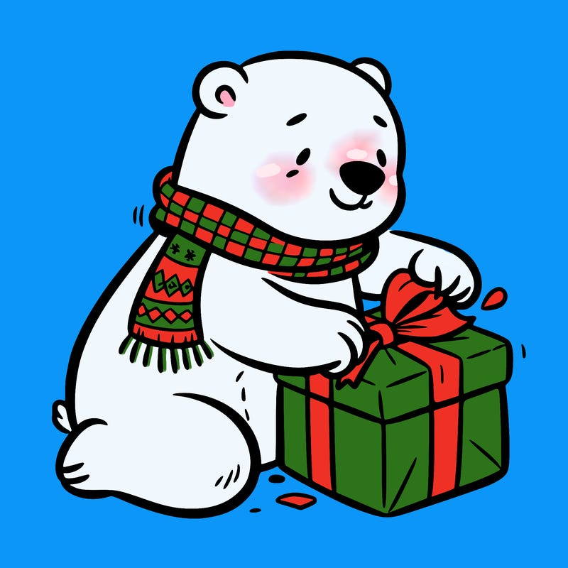 polar bear wrapping a present