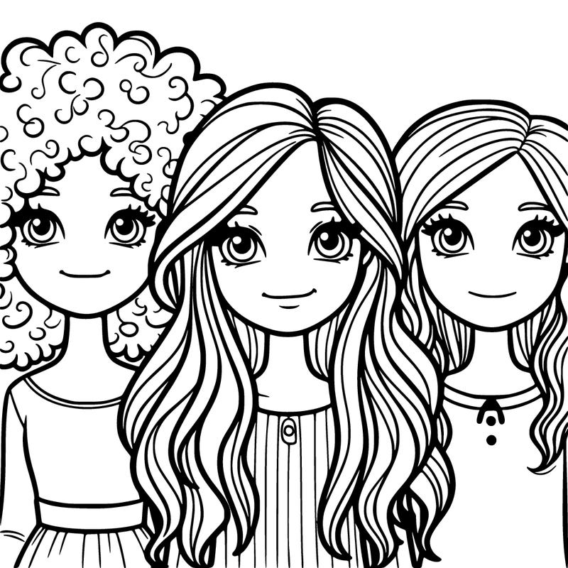 three girls one with curly hair one with wavy hair and one with straight hair