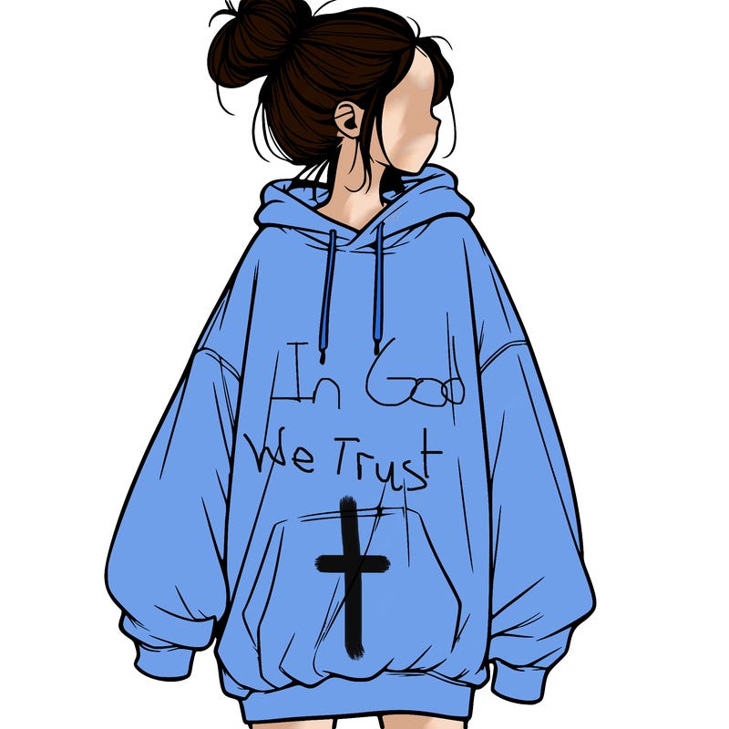 realistic girl with a oversized sweatshirt on and a bun