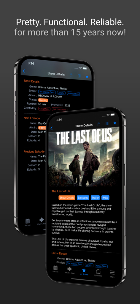 Next Episode - Track TV Shows - Next Episode app show details screen for The Last of Us.