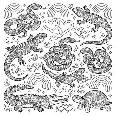 Dive into a world where intricate Zentangle patterns meet the captivating charm of reptiles, all while celebrating the spirit of Pride Month. This unique coloring page offers a meditative and joyful artistic journey for all ages.