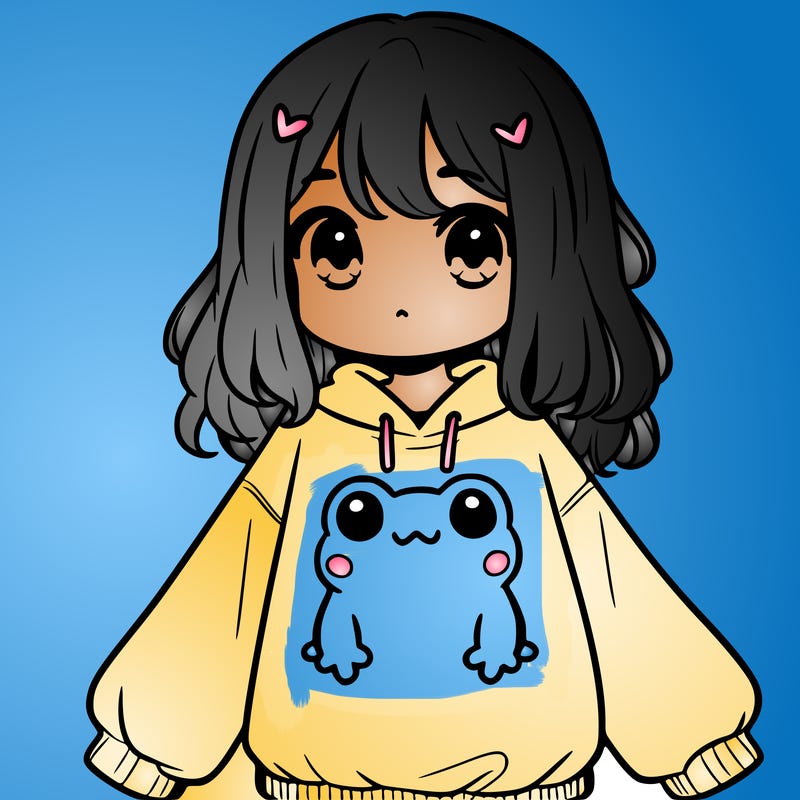 girl wearing frogging sweatshirt