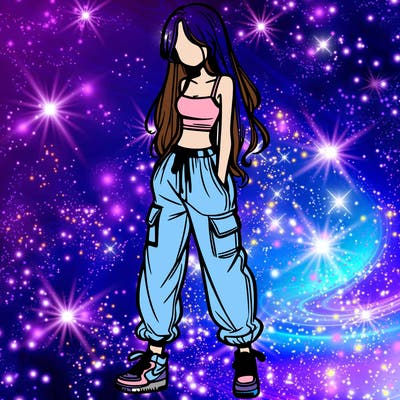 girl in baggy pants crop top and long hair